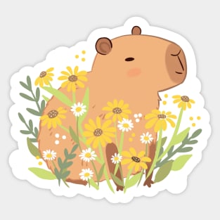 Cute capybara with daisy flowers Sticker